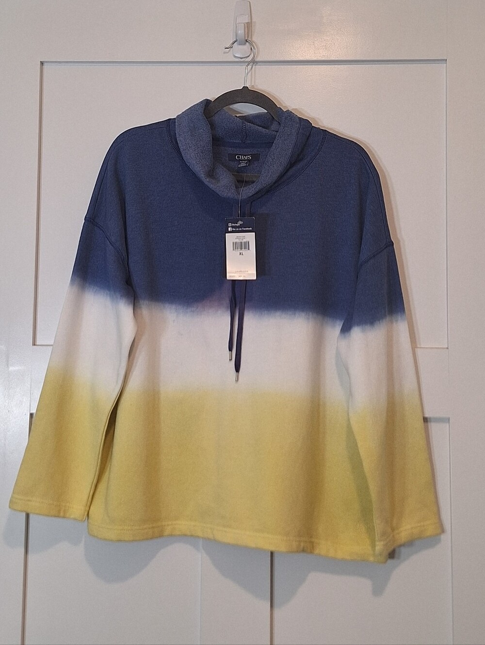 Chaps Ombre Tie Dyed Cowl Neck Sweatshirt Blue Yellow White Size XL New